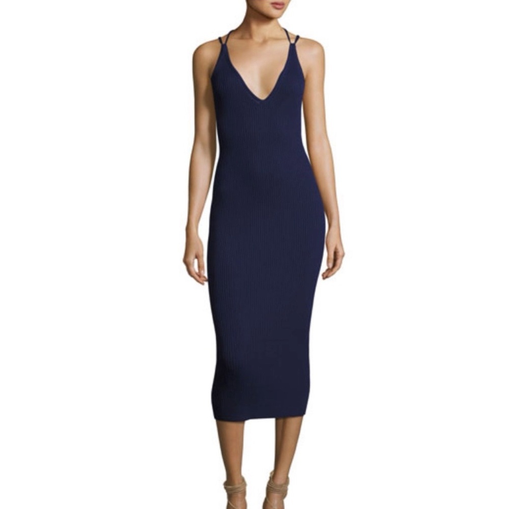 NWT-Michael Kors Double-Strap Ribbed-Knit Sheath Dress, Navy